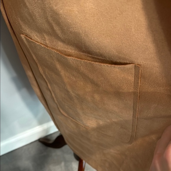 Catherine Malandrino  Faux Suede Tan Open Front Long  Jacket - Picture 7 of 9